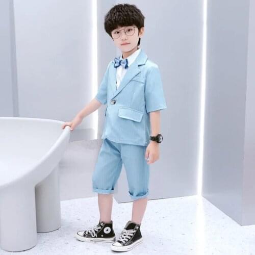 2PCS Boys Outfits Single Button Solid Color Short Sleeve And Pants Set Casual Formal Kids Clothes Boys Suit Suitable For 4-13Yrs