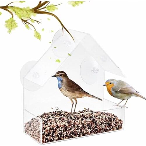 Creative Bird Feeder Clear Glass Window Viewing Birds Feeding Hotel Table Peanut Hanging Suction For Pet Parrot