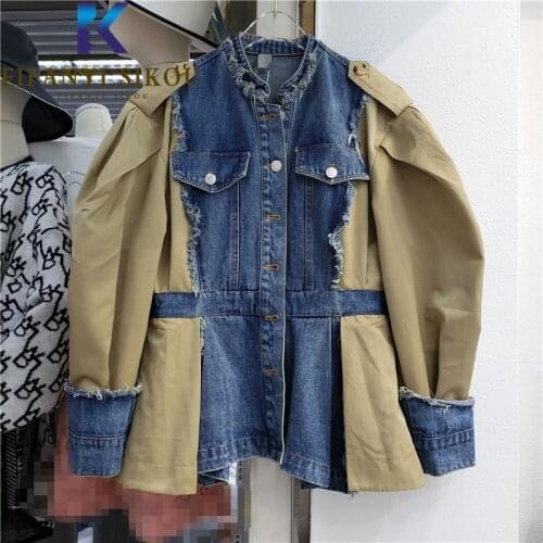 Jeans Jacket Women Fashion Spliced Pocket Single Breasted Denim Jackets Casual Windbreaker Female 2021 Autumn Loose Jeans Coat
