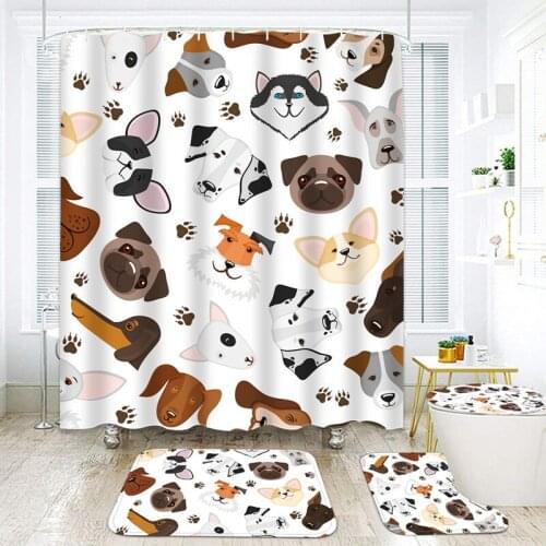 Cute Animal Dogs Shower Curtain Set 3d Waterproof Fabric Bath Curtain Polyester Bathroom Decorative Hanging Curtain with Hooks