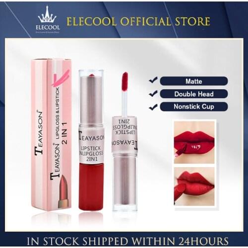 TEAYASON New Double Head 2-in-1 Lasting Matte Bean Paste Color Matte Lip Gloss Liquid Lipstick Lip Tint Makeup Lips Liner TSLM1