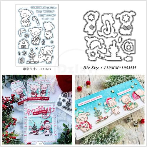 2021 New Christmas Piggy Clear Stamps and Metal Cutting Dies DIY Scrapbooking Embossing Album Seal Template Punch Stencils