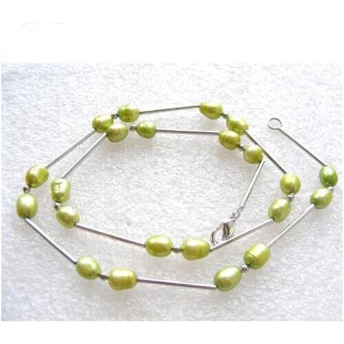 New Arrival Favorite Pearl Jewelry Amazing 18'' 6-7mm Green Natural Freshwater Pearl Tible Silver Necklace Fine Lady Gift