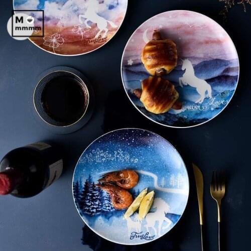 Star Universe Dinner Plates 8 Inch Ceramic Tableware Dessert Steak Bread Dinner Plate Set Christmas Plate Dinner Plates For Food