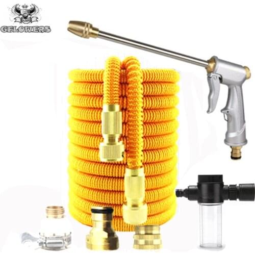 Plastic Telescopic Garden Hose | 25FT-100FT Flexible Car Wash Magic Pipe, Metal Spray Gun Outdoor Garden Watering Hose