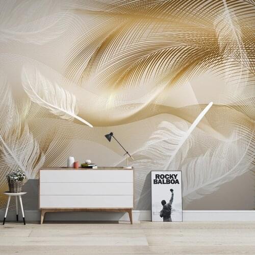 Custom Photo Wallpaper Feather 3D Golden Lines Mural Living Room TV Sofa Bedroom Abstract Art Wall Painting Papel De Parede 3 D