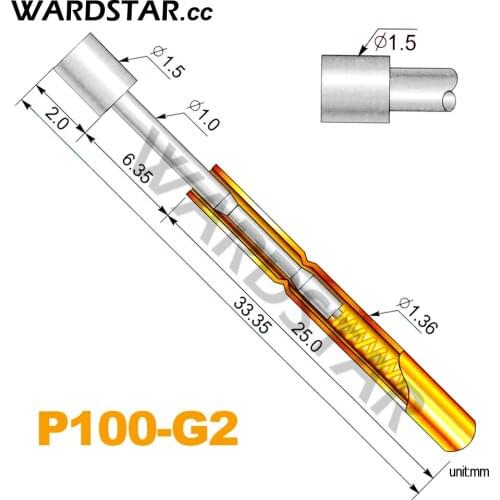 100pcs P100-G2 Dia 1.5mm Spring Test Probes Pogo Pin Length 33.35mm (Stroke Spring Froce:180g) Wholesale
