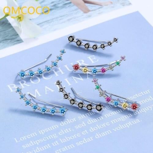 QMCOCO 925 Silver Multicolor Stud Earrings For Women New Trendy Elegant Sparkling Colorful Zircon Bride Jewelry Prevent Allergy