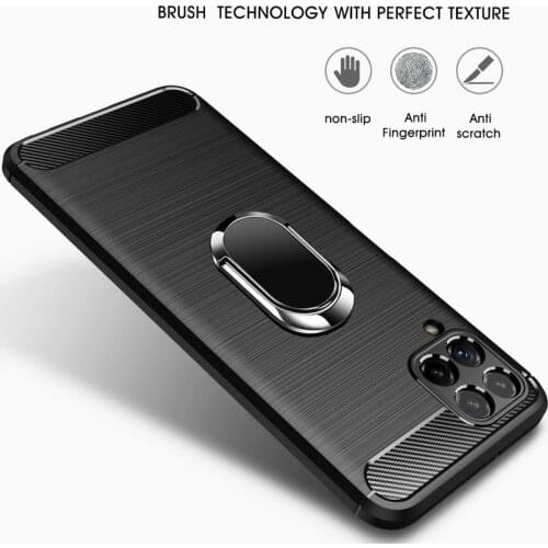 Luxury case For Samsung Galaxy A03S A22 A52 A72 M62 F62 A02 M02 A32 A42 5G M51 Silicon Carbon Fiber Finger ring holder cover