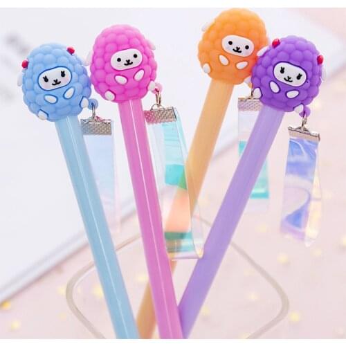 4Pcs/lot Kawaii Gel Pen Pink Baby Sheep Laser Pens Creative Stationery Cute Animal Writing Handles for Girl Gift School Supplies