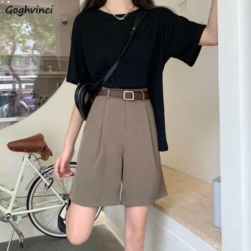 Shorts Womens Solid All-match Summer Casual Students Neutral Loose Simple Fashion High Waist Basic Vintage Friends Korean Style