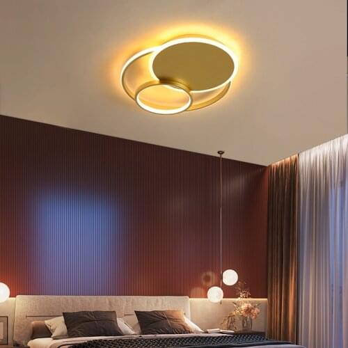 Modern Metal Led Golden Lustre Bedroom Round Ceiling Lamp Acrylic Surface Mount Panel Light Indoor Decoration Fixtures
