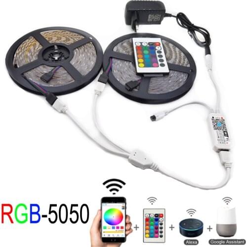 5m 10m 15m WiFi LED Strip Light RGB Waterproof SMD 5050 2835 DC12V rgb String Diode Flexible Ribbon WiFi Contoller+Adapter plug
