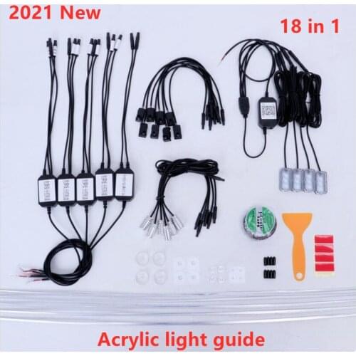 18 in 1 RGB LED Atmosphere Car Light Interior Ambient Light Acrylic Strips Light by App Control DIY Music 8M Fiber Optic Band