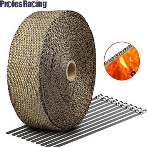 Heat Shield Tape With Stainless Ties 2.5cm*5M Motorcycle Exhaust Thermal Wrap Roll Heat Wrap For Motorcycle Fiberglass