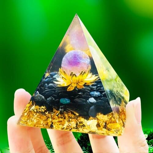 Ogan Pyramid Decoration Natural Lotus Amethyst Ball Crushed Stone Energy Tower Colorful Gorgeous Home Office Souvenir Gift