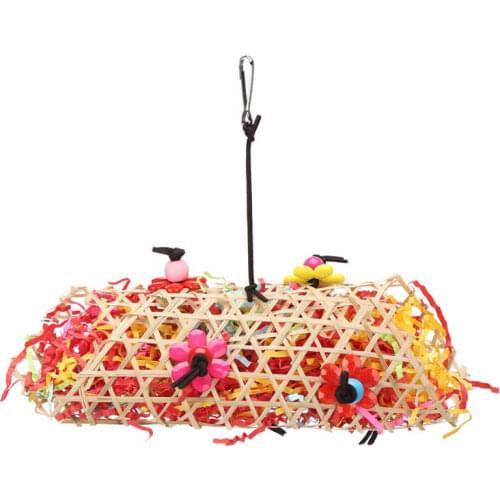 Parrots Bamboo Paper Weaving Swing Chew Toy Pet Bird Cage Hanging Bite Strip Playing Toy