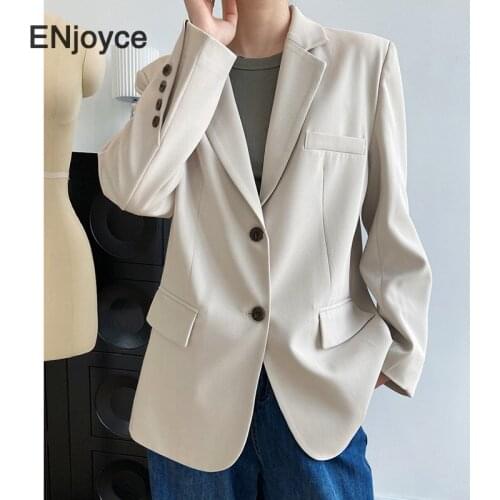 Vintage Khaki Blazer Women Spring Autumn Casual Suit Blazers Korean Fashion Ladies Office Long Sleeve Chic Coats Workwear Suits