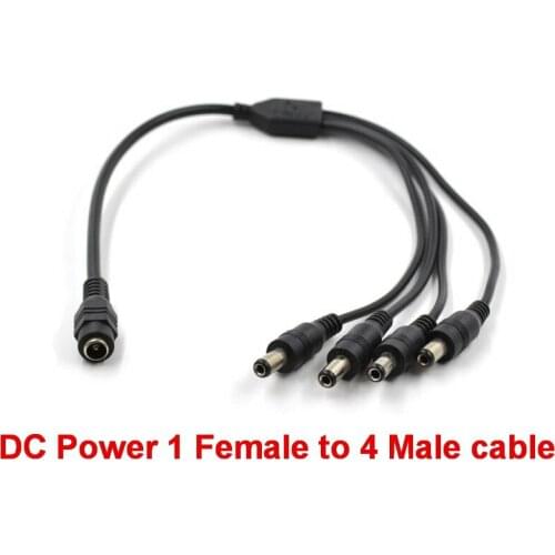 High quality 500PCS DC Power Splitter Adaptor Cable 5.5x2.1mm 1 Female to 4 Male cable For CCTV Free Shipping