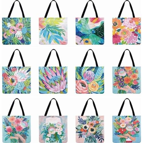 Ladies Shoulder Bag Oil Painting Floral Printed Tote Bag Casual Totes Reusable Shopping Bag Outdoor Beach Bag