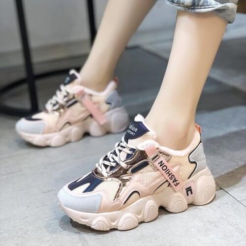 2020 Vulcanize New Womens Sports Shoes Winter New Chunky Sneakers Plus Velvet Warm Female Designer Running Casual Shoe Woman