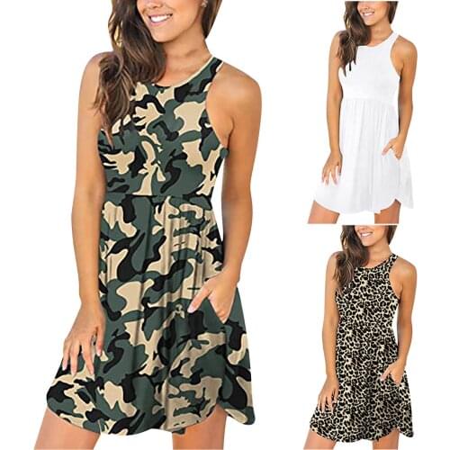 2021 summer beach dress womens fashion sleeveless round collar Quicksell creative simple European and American style