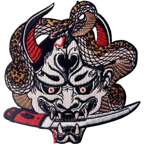 1PCS Demon Slayer: FaHannya Oni Mask Patch Embroidered Badge Iron On Sew On Emblem for choth bts