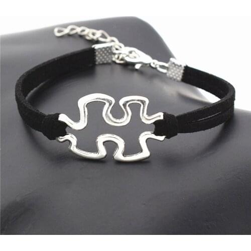 Fashion 10pcs Puzzle Piece Charm Bracelets Autism Awareness Leather Bracelet Bangle Chain Friends Jewelry Accessories
