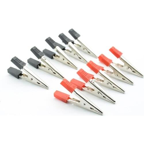10pcs/lot Insulated Crocodile Clips Plastic Handle Cable Lead Testing Metal Alligator Clips Clamps 52mm Length