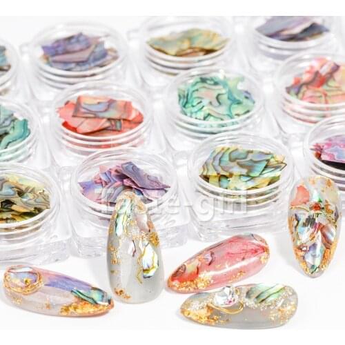 12 Colors Nail Decorations 3D Shiny Abalone Pearl Shell Slice Flake Nail Art Stones Charms Spangles Tips Manicure Accessories