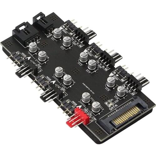 12V 4Pin PWM/ARGB with SATA 15Pin Power 2-In-1Hub 6Simultaneous CPU Cooling Fan Used to Expand the Motherboard Interface