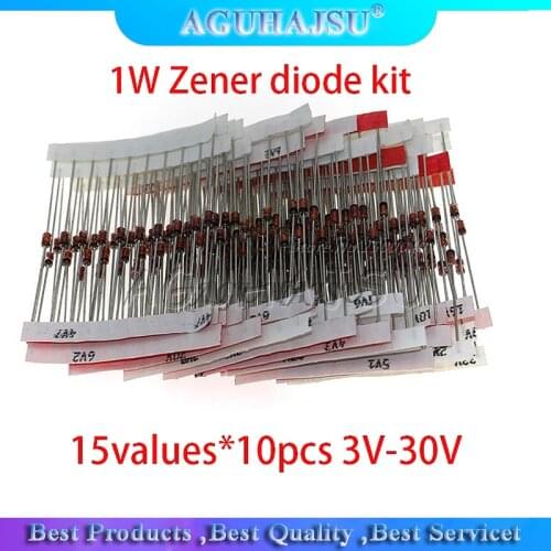 150pcs 1W Zener diode kit DO-41 15values*10pcs 3V-30V component diy kit Steady pressure tube KIT
