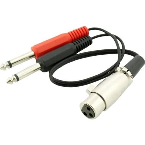 1x 1FT/30CM XLR Female Socket to Dual Mono 6.35mm 1/4" Male Plug Y Splitter Connector Adapter Cable Cord