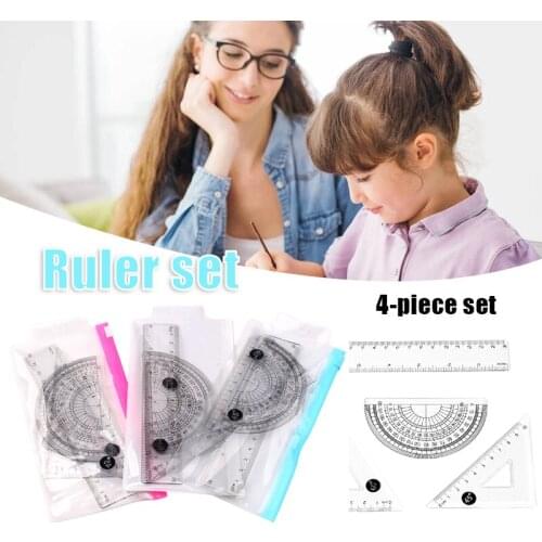 4pcs Ruler Set Geometry Triangle Straightedge Multifunctional Math Drawing Caliper Stationery Rulers For School Ruler Set Mu8669