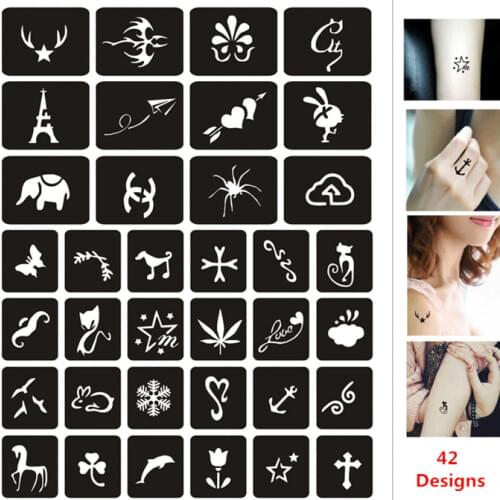 42 Designs Airbrush Body Stencils Small Horse Cat Butterfly Pattern Henna Tattoo Stencils Body Art Glitter Tattoo Stencil