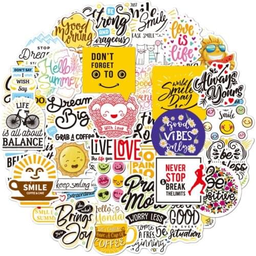 50pcs English Inspirational Letter Stickers Waterproof Notebook Mobile Phone Skateboard Water Cup Luggage Waterproof Stickers