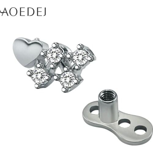 AOEDEJ Crystal Heart Micro Skin Diver Dermal Piercing Stainless Steel Dermal Anchor Jewelly Piercing Body Jewelry Titanium Screw