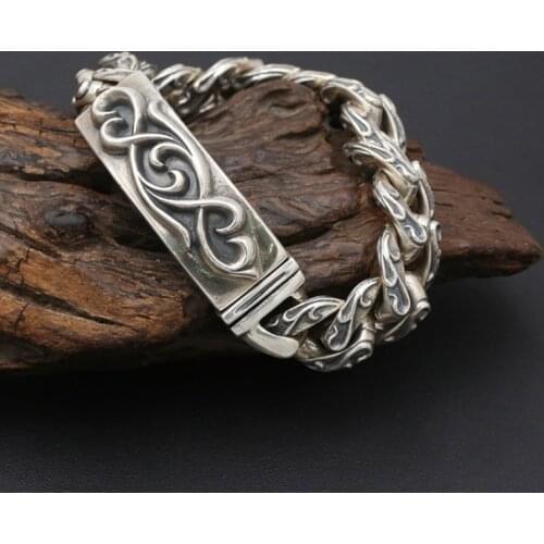 15mm Real S925 Sterling Silver Bracelet Jewelry Retro Punk Personality Domineering Mens Popular Coarse Bracelets Homme