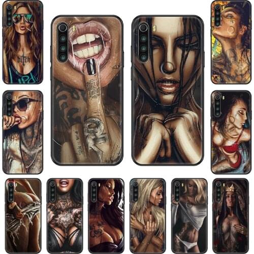 Sexy Sleeve Tattoo Girl Phone case For Xiaomi Redmi Note S2 4 5 6 7 8 A S X Plus Pro black soft prime art waterproof tpu coque