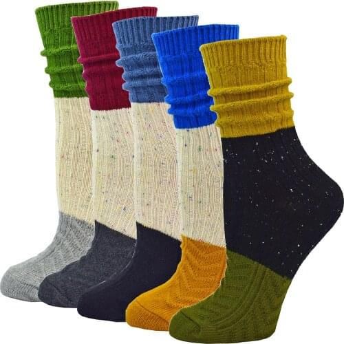 Colorful Casual Warm Winter Work Boot Socks for Women Mid Calf Thick Cotton Knit Crew Socks Girl