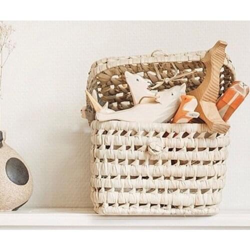 Childrens straw woven bag toy picnic snack basket straw woven toy storage basket beach childrens photography props