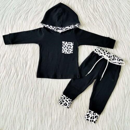 Toddler Children Winter Clothes Boy And Girls Long Sleeve Hoodie Outfit Kids Leopard Design 2Pieces Set