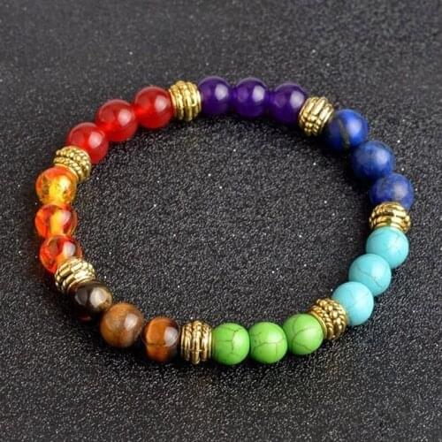 DOKOL 7 Chakra Natural Stone Beaded Bracelets Yoga Healing Crystals Silver/ Gold Color Bracelet Women Or Man Jewelry DKB0122
