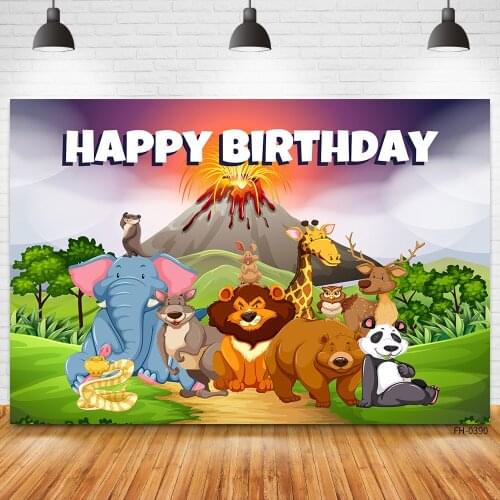 Custom Name Wild Animal Party Volcanic Jungle Forest Birthday Photo Backdrops Newborn Baby Shower Child Photography Backgrounds