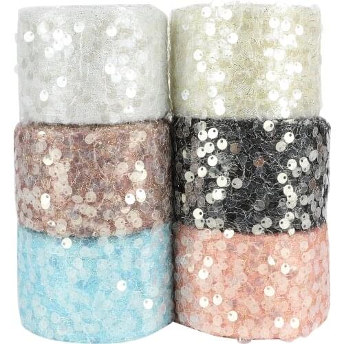 HSDRibbon 60MM Colorful Sequins yarn printed Pattern organza Mesh Fabric Ribbon