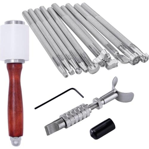 MIUSIE Leather Craft Tools Hammer Punch Carving Kit DIY Stamping Leather Printing Tool For Leather Punching Work Project