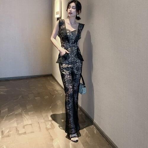 Fashion work style women temperament comfortable lace jumpsuit new arrival elegant OL casual high waist backless long jumpsuit