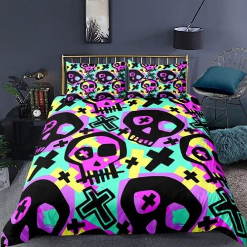 Skull Printed 3D Duvet Quilt Cover Pillowcase Bedspread Home Textiles Bedding Set 2/3Pc Single Twin Double Queen King Size Adult