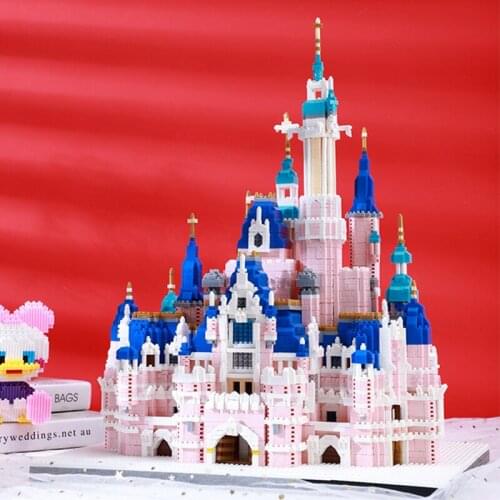 Disney Building Amusement Park Building Blocks Pink Castle Brick 3D Model DIY Building Blocks Childrens Toys Christmas Gifts