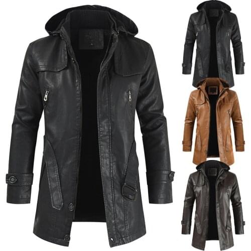 Leather Jacket Men 2021 New Casual Fashion PU Hooded Slim-fitting Leather Jacket for Men